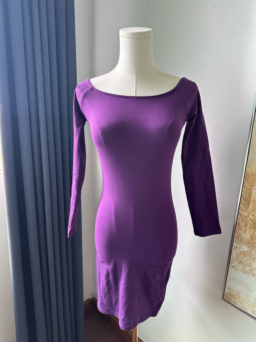 Forever 21 Purple Off-Shoulder Long Sleeve Mini Dress Size Small Casual Barbie